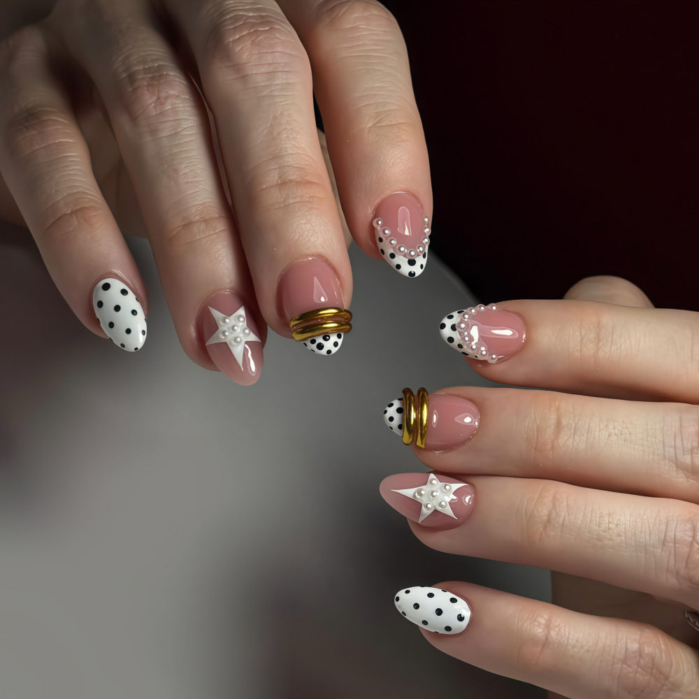 Stylish Star and Dot Design Artificial Nails Bowlift