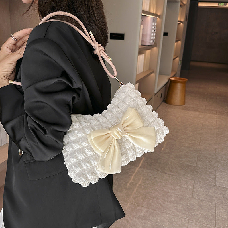 WoBow-Embellished Textured Handbag Bowlift