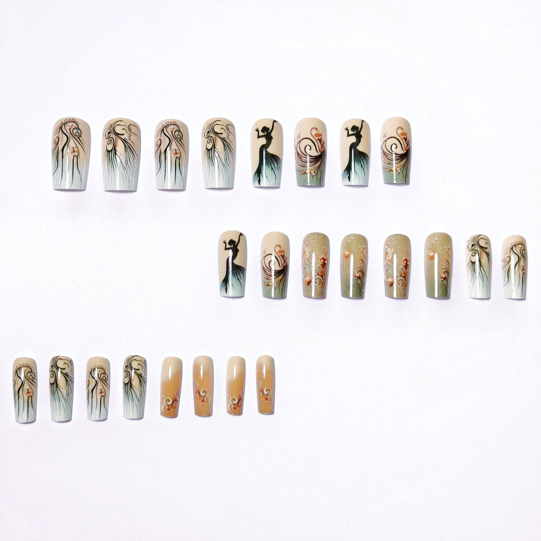 Artificial nails with elegant silhouette and floral accents Bowlift