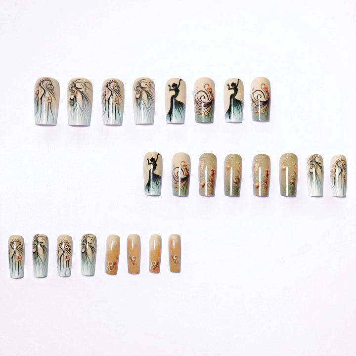 Artificial nails with elegant silhouette and floral accents Bowlift