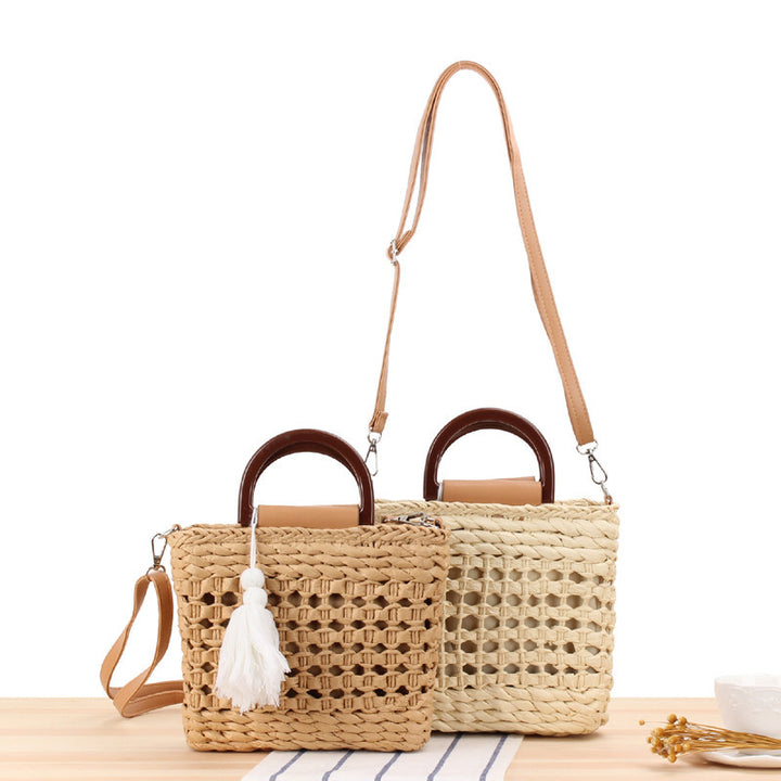 Woven tote bag with detachable faux leather strap Bowlift
