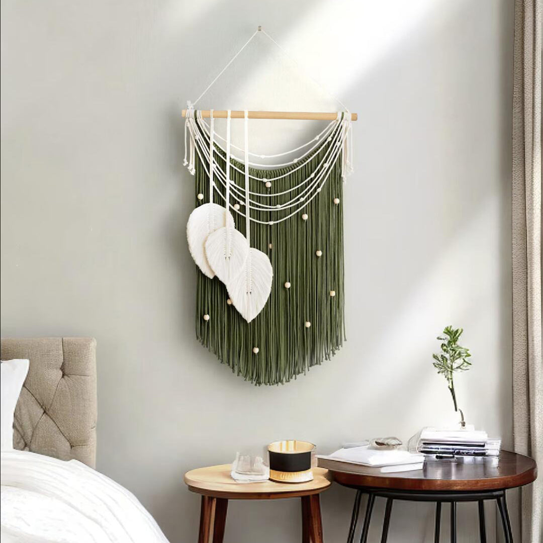 Artistic wall hanging made of macrame with hearts