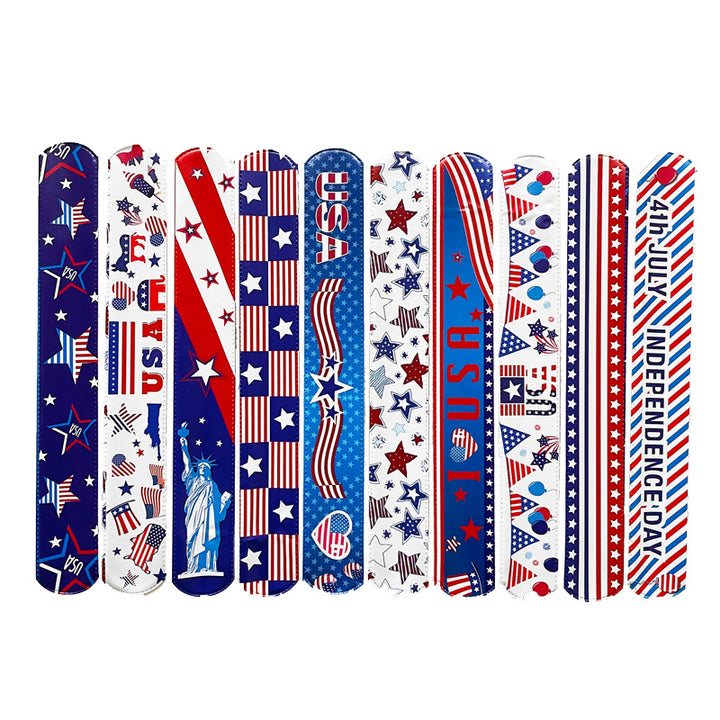 Unisex nan trendy snap bracelet set with patriotic USA motifs and flexible metal core Bowlift