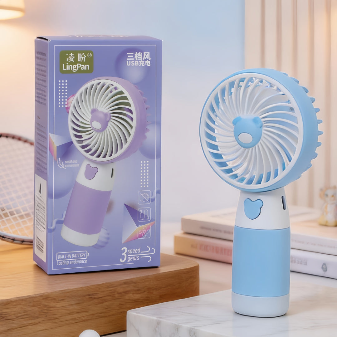 Women's Portable Hand Fan with Cute Bear Design Bowlift