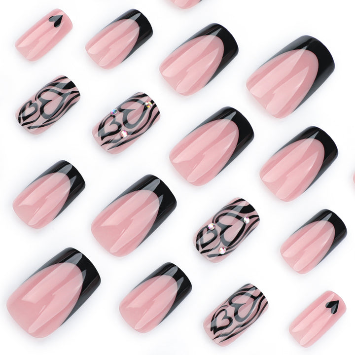 Artful Nail Extensions with Creative Heart and Wave Pattern Bowlift