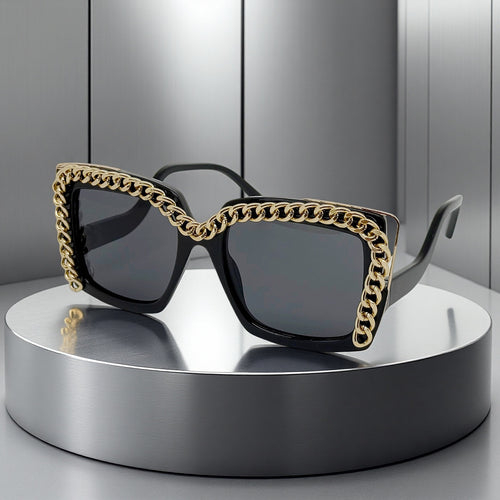 Women's fashionable oversized sunglasses with chain frame Bowlift