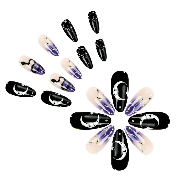 Artistic Halloween-Themed Press-On Nail Art Set Bowlift
