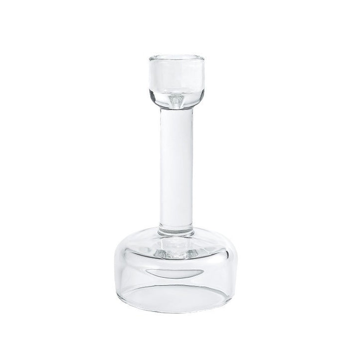 Minimalist Clear Glass Taper Candle Holder Pair with Weighted Base Bowlift