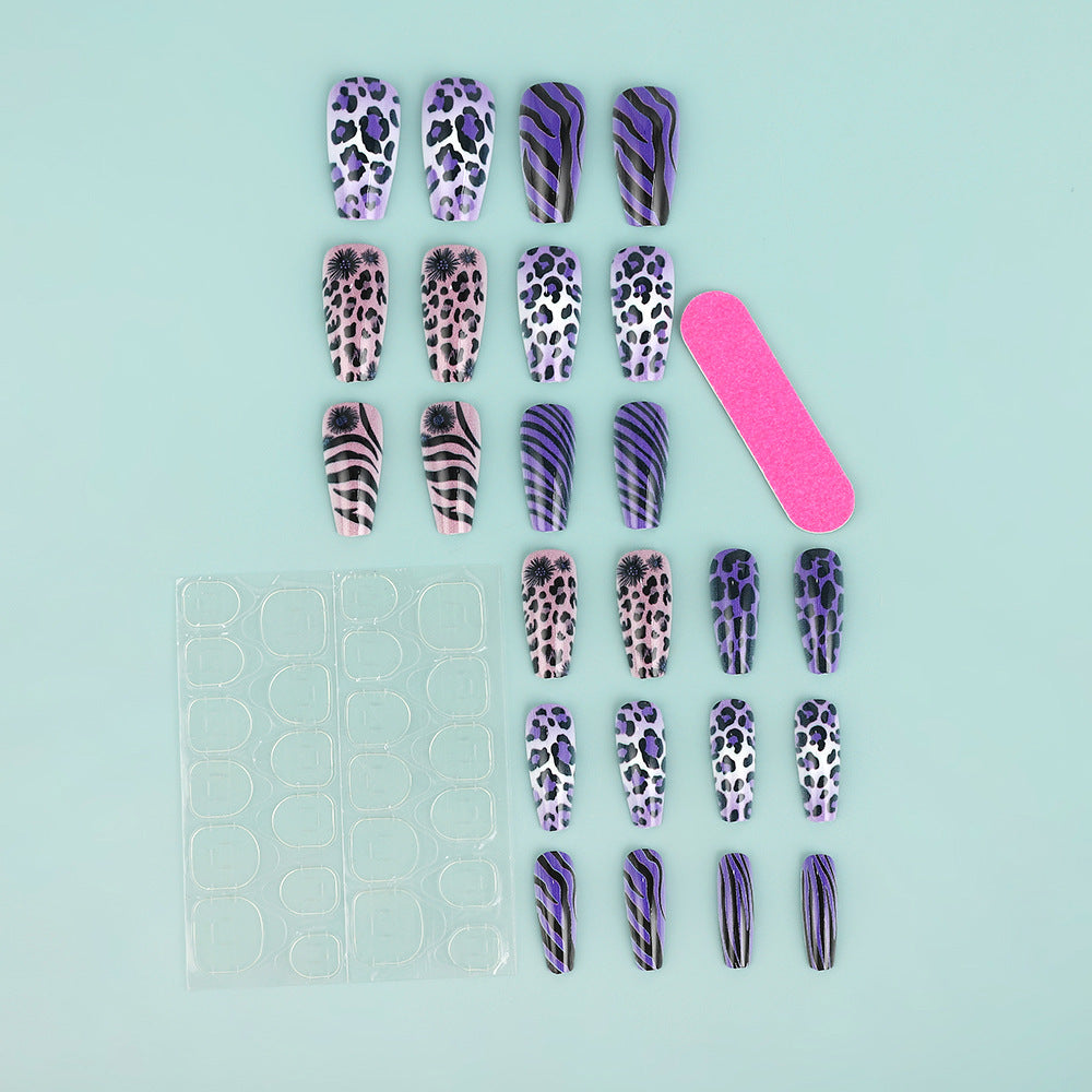 Creative leopard and stripe design artificial nails Bowlift