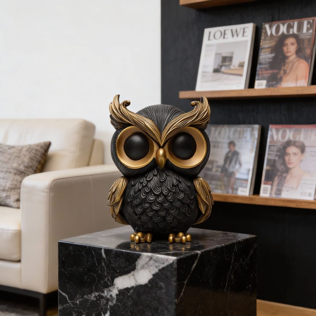 Ornamental Resin Owl Sculpture Decorative Tabletop Figurine Bowlift
