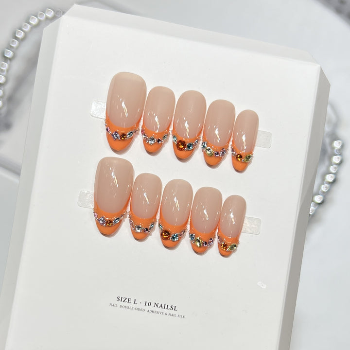 Decorative Press-On Nail Set with Rhinestone Accents Bowlift