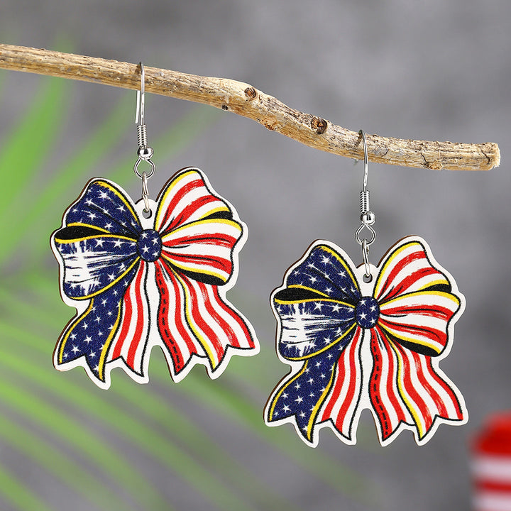 Ladies nan lightweight wooden earrings bow pendant with hook closure and vintage pattern Bowlift