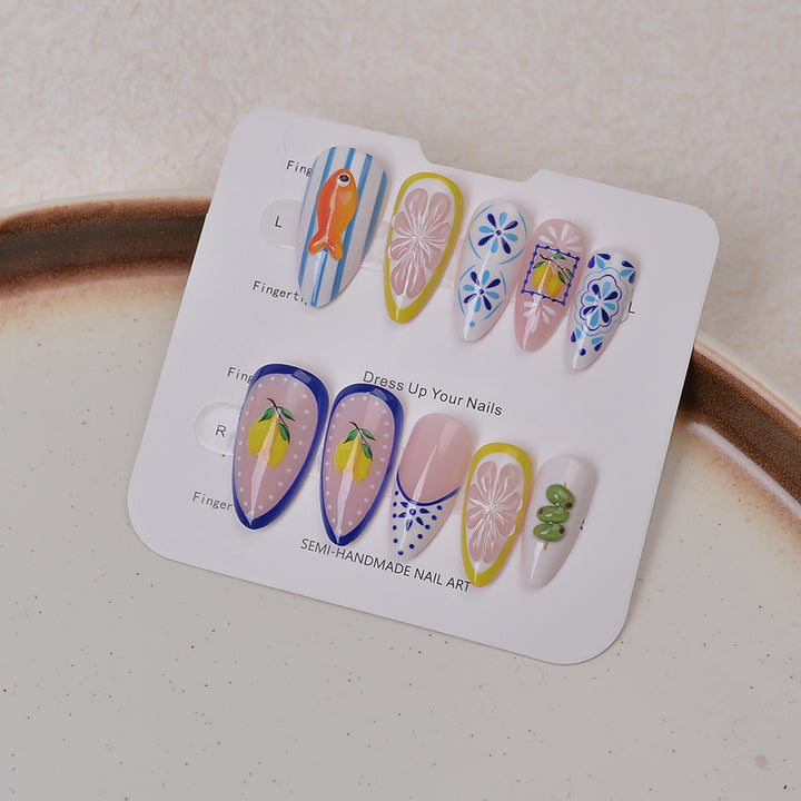 Artistic Sea-Themed Press-On Nail Set Bowlift