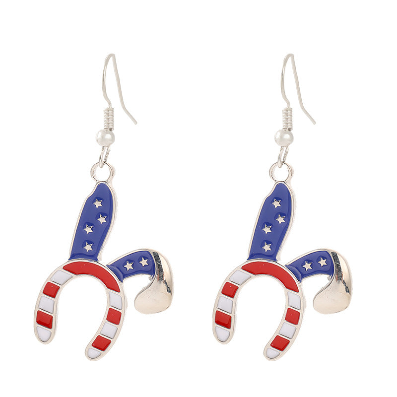 Ladies enamel earrings horseshoe with star stripe motif Bowlift