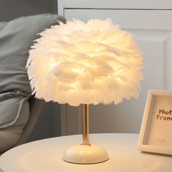 Feather-Decorated Table Lamp