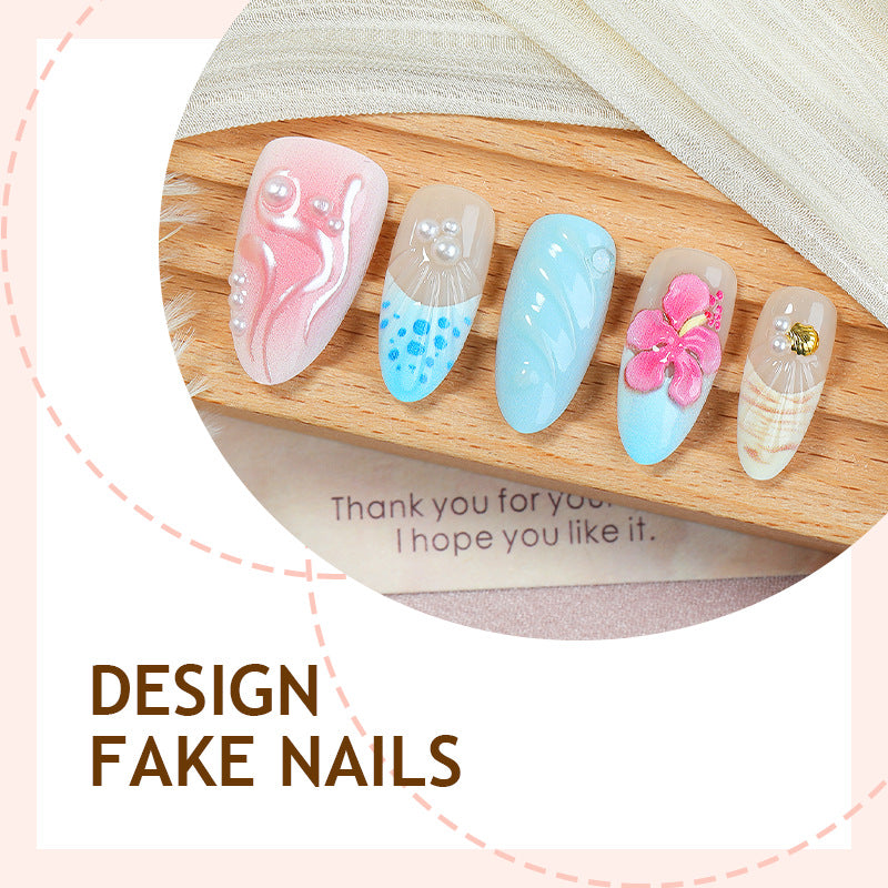 Artificial Nail Set with Eye-Catching Shell and Flower Designs Bowlift