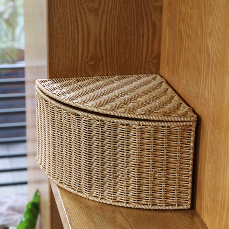 Corner Woven Storage Basket with Lid Bowlift