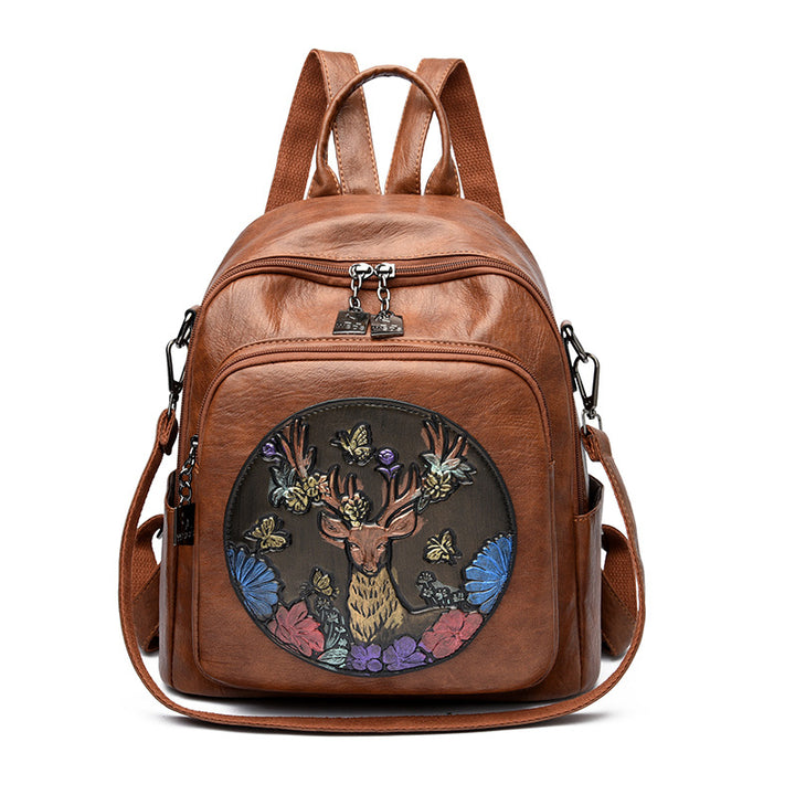 Creative Embroidered Leather Backpack