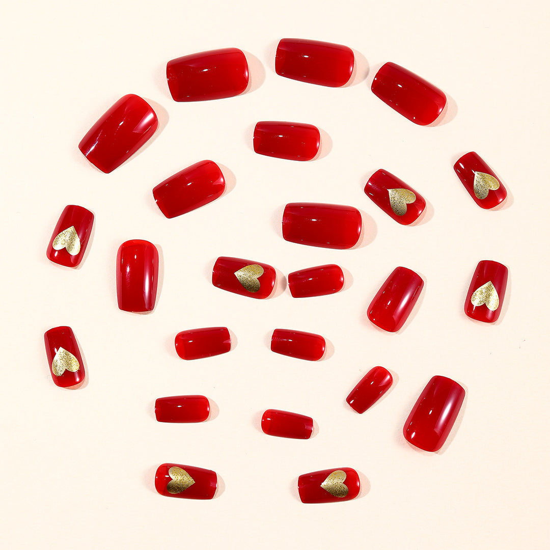 Elegant Heart-Accented Press-On Nail Set Bowlift