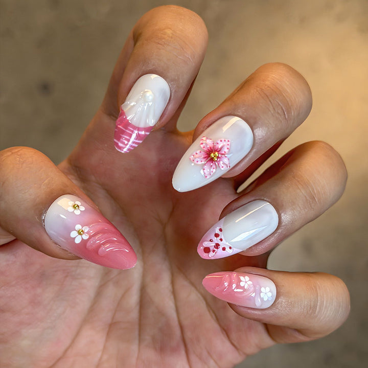 Artistic Floral Press-On Nail Set Bowlift