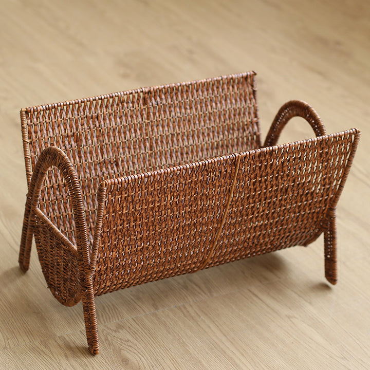 Unisex Rectangular Magazine Basket made of Handwoven Rattan Bowlift
