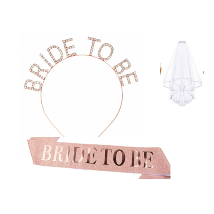 Women's bridal accessories set with shimmering veil and personalized sash Bowlift
