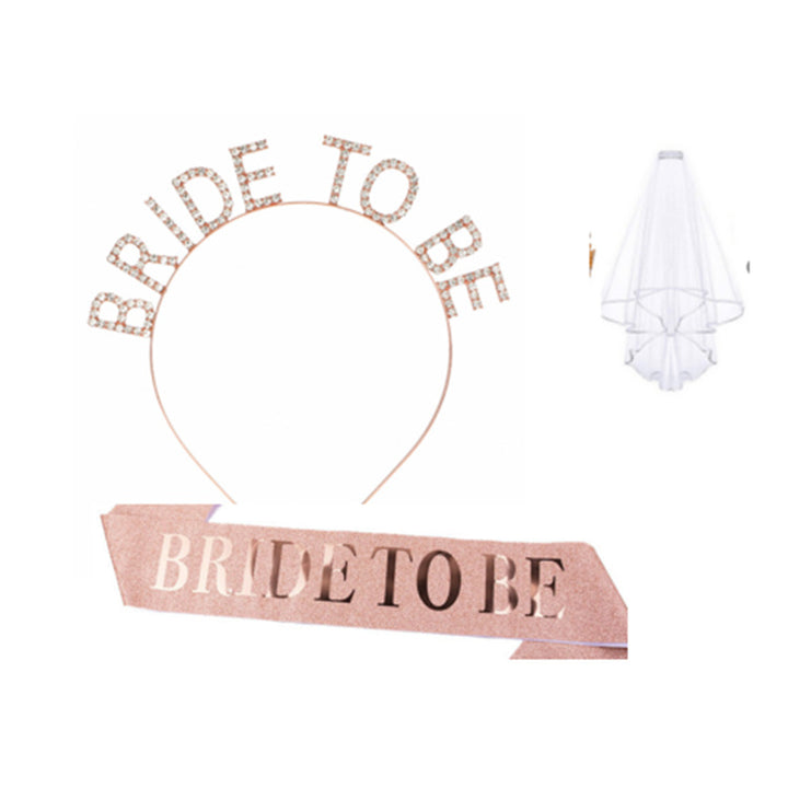 Women's bridal accessories set with shimmering veil and personalized sash Bowlift