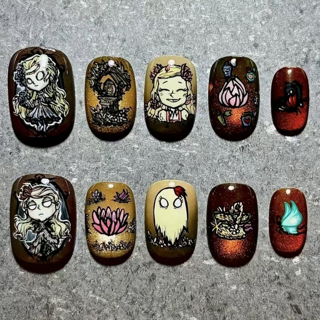 Artistic Press-On Nail Set with Geometric Designs Bowlift
