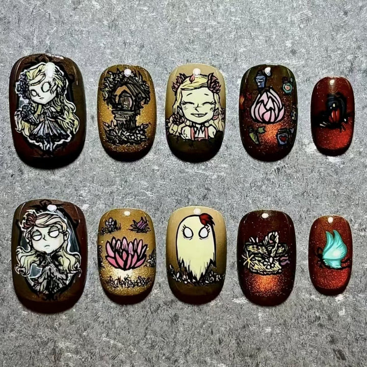 Artistic Press-On Nail Set with Geometric Designs Bowlift