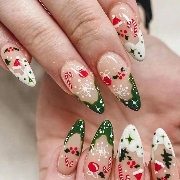 Festive Holiday-Themed Stiletto Nail Art Bowlift
