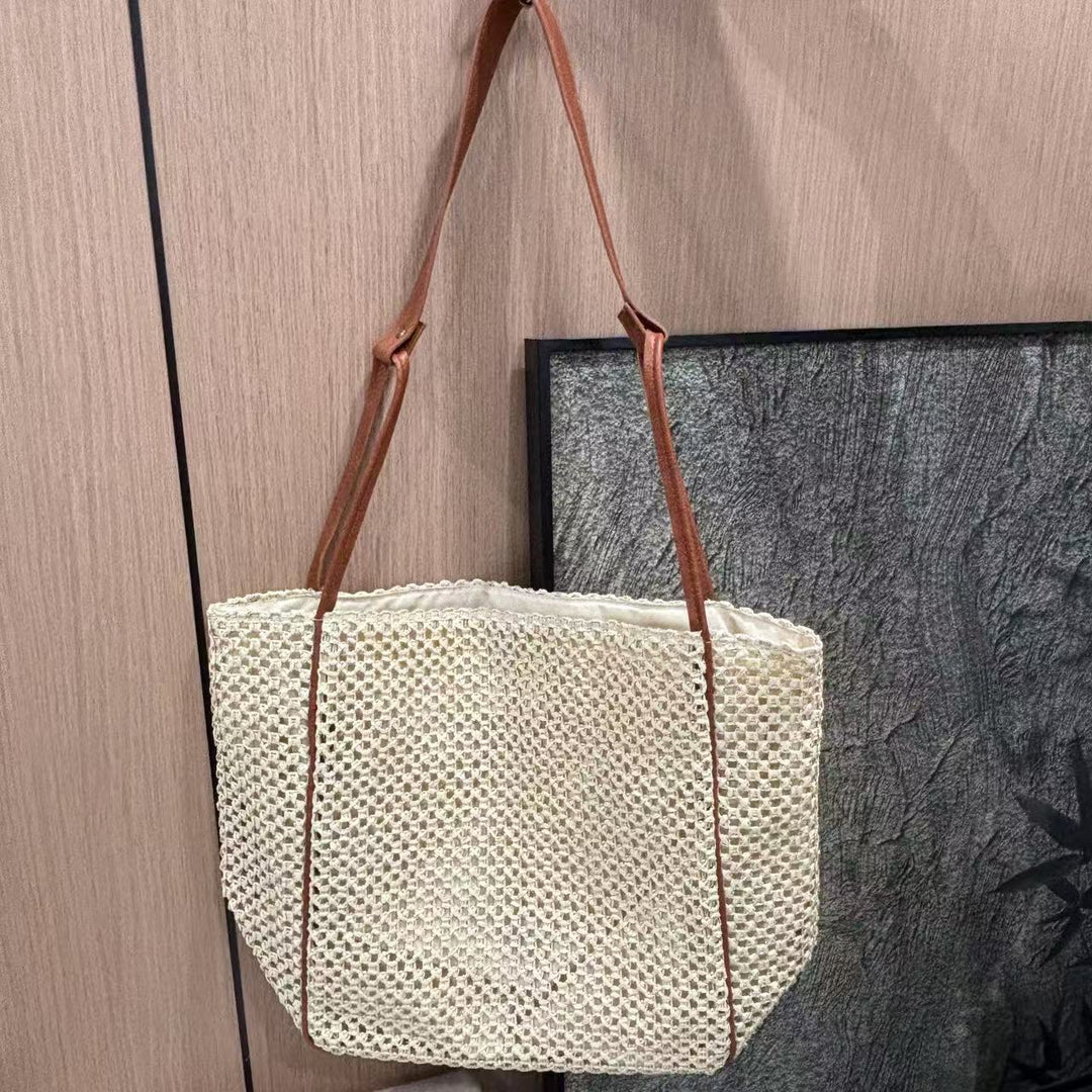 Fashionable mesh tote bag with leather handles Bowlift