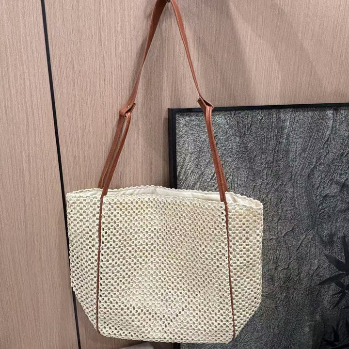 Fashionable mesh tote bag with leather handles Bowlift