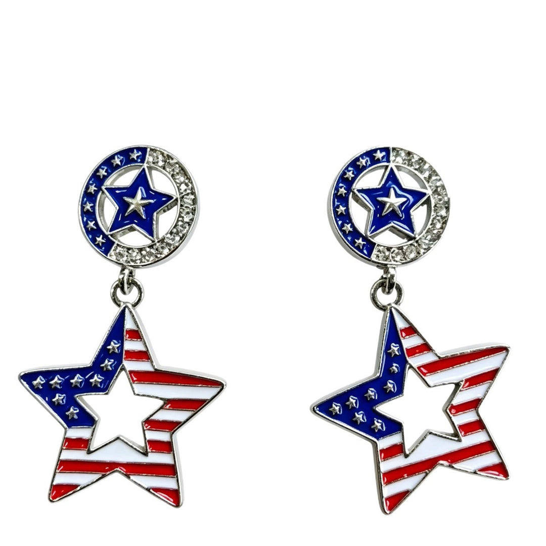 Ladies hanging earrings with star pendant and enamel flag motif Bowlift