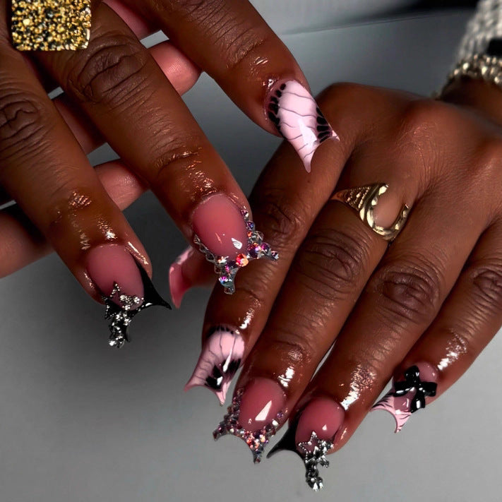 Artistic Gem-Embellished Stiletto Press-On Nails Bowlift