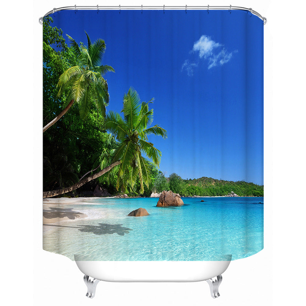 Tropical Beach Scene Shower Curtain Bowlift