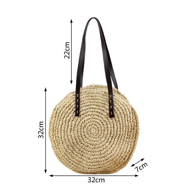 Round Bast Tote Bag with Leather-Embellished Handles Bowlift