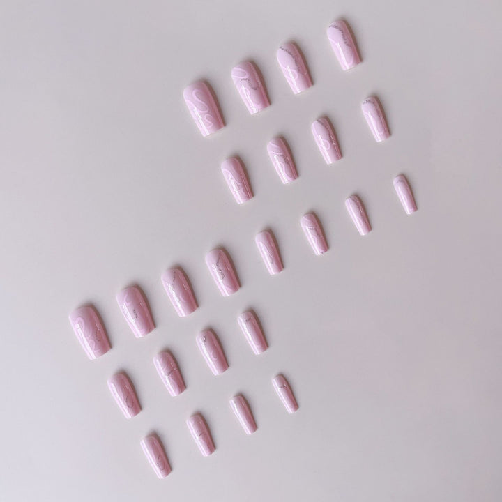 Artificial nail set with elegant 3D decorative lines and glitter accents Bowlift