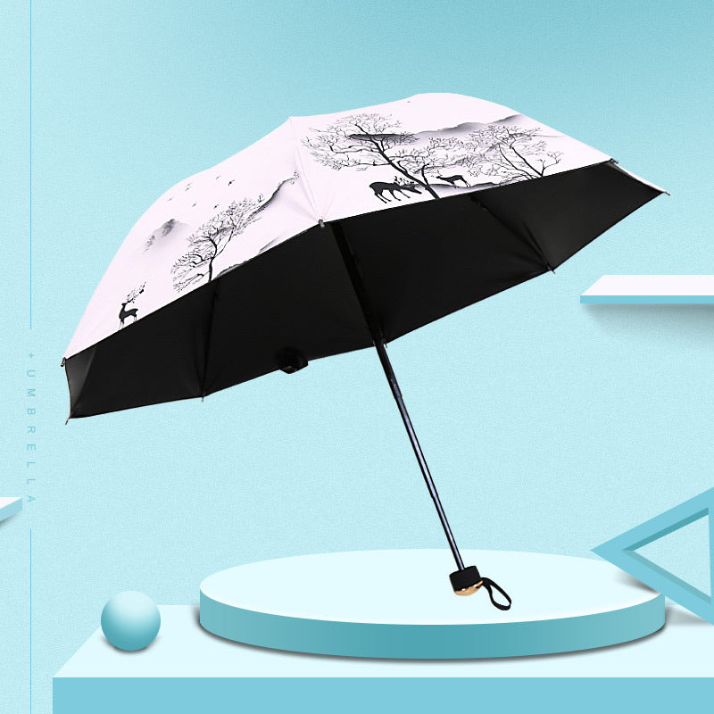 Ladies Foldable Umbrella with Artistic Nature Design Bowlift