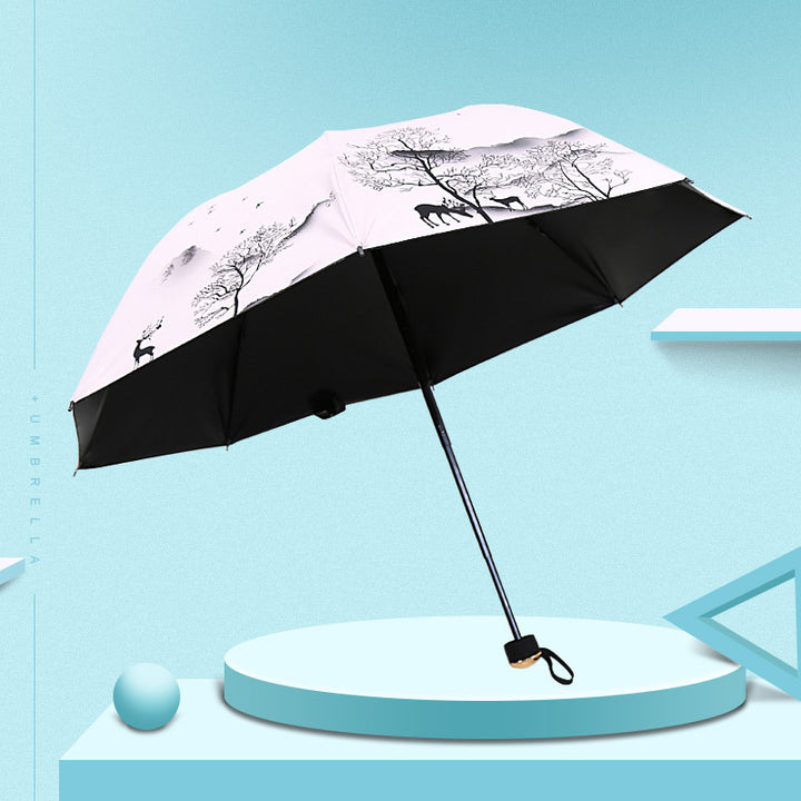 Ladies Foldable Umbrella with Artistic Nature Design Bowlift