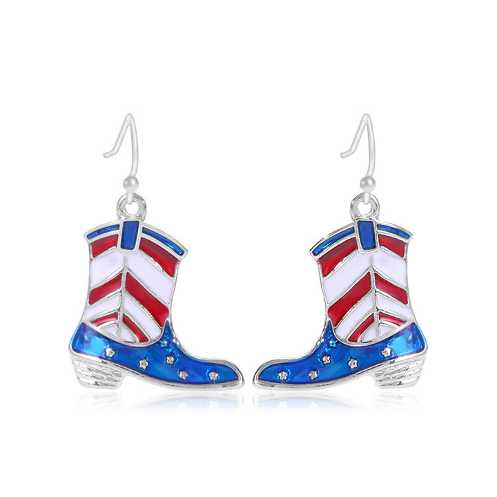Women's star-shaped enamel earrings with USA flag motif and gold-plated fish Bowlift