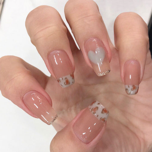 Artful Nail Extensions with Heart and Leopard Accents Bowlift