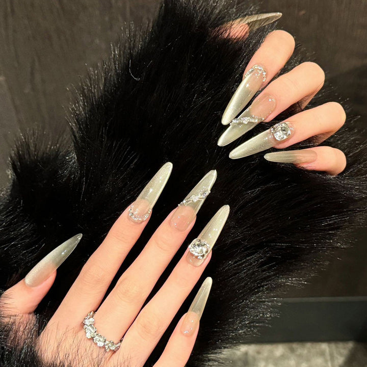 Premium Chic Press-On Nail Extensions with Gemstone Accents Bowlift
