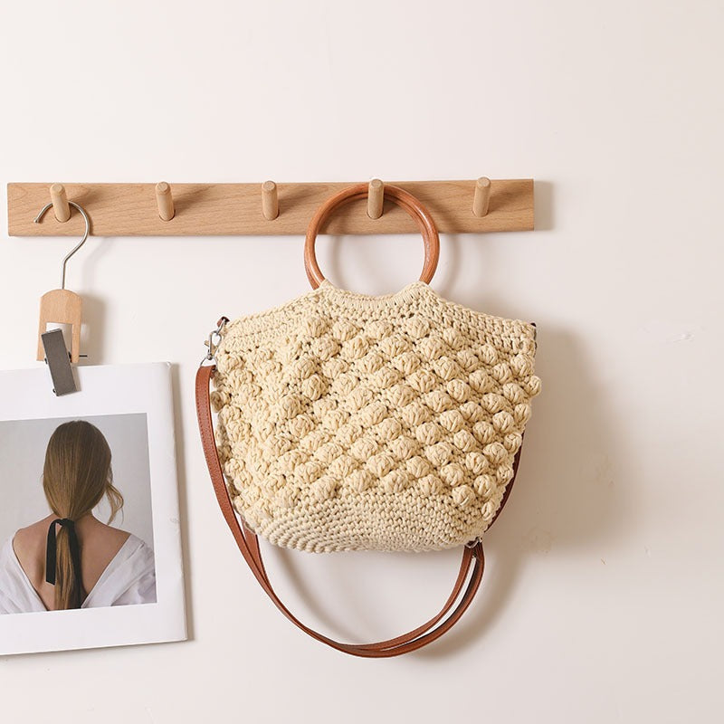 Handcrafted macrame bag with wooden handles Bowlift