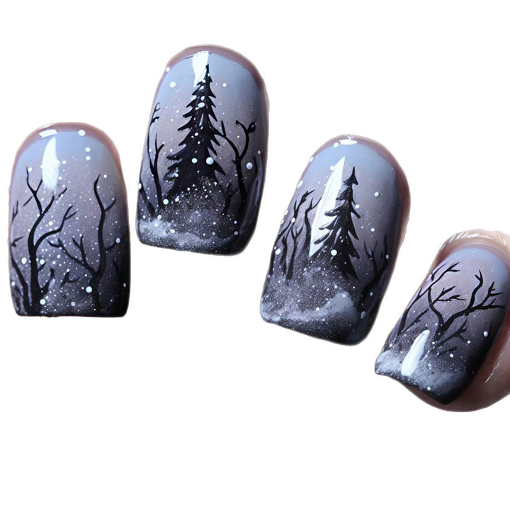 Artificial nail art with winter forest motif Bowlift