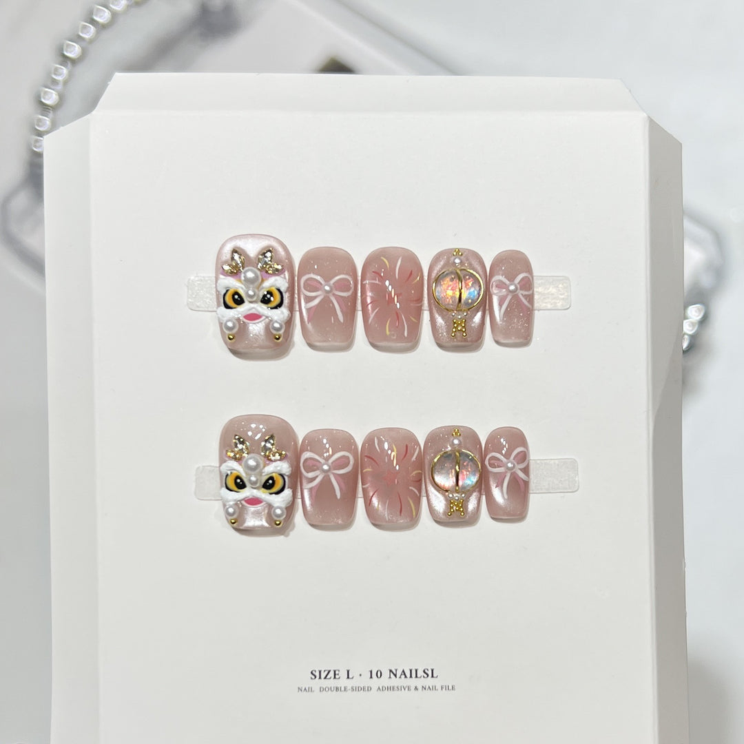 Artistic Press-On Nail Set with Elegant Floral Design Bowlift