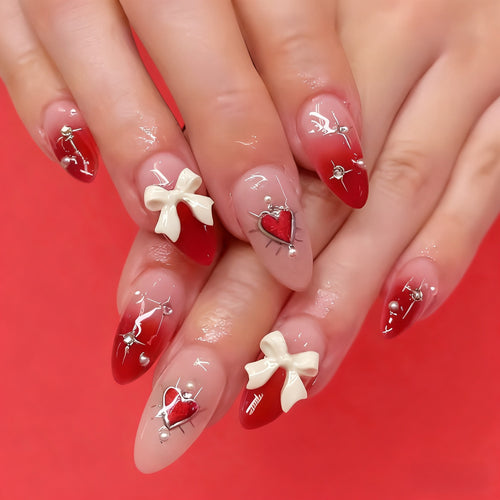 Artistic Heart-Themed Press-On Nails Bowlift