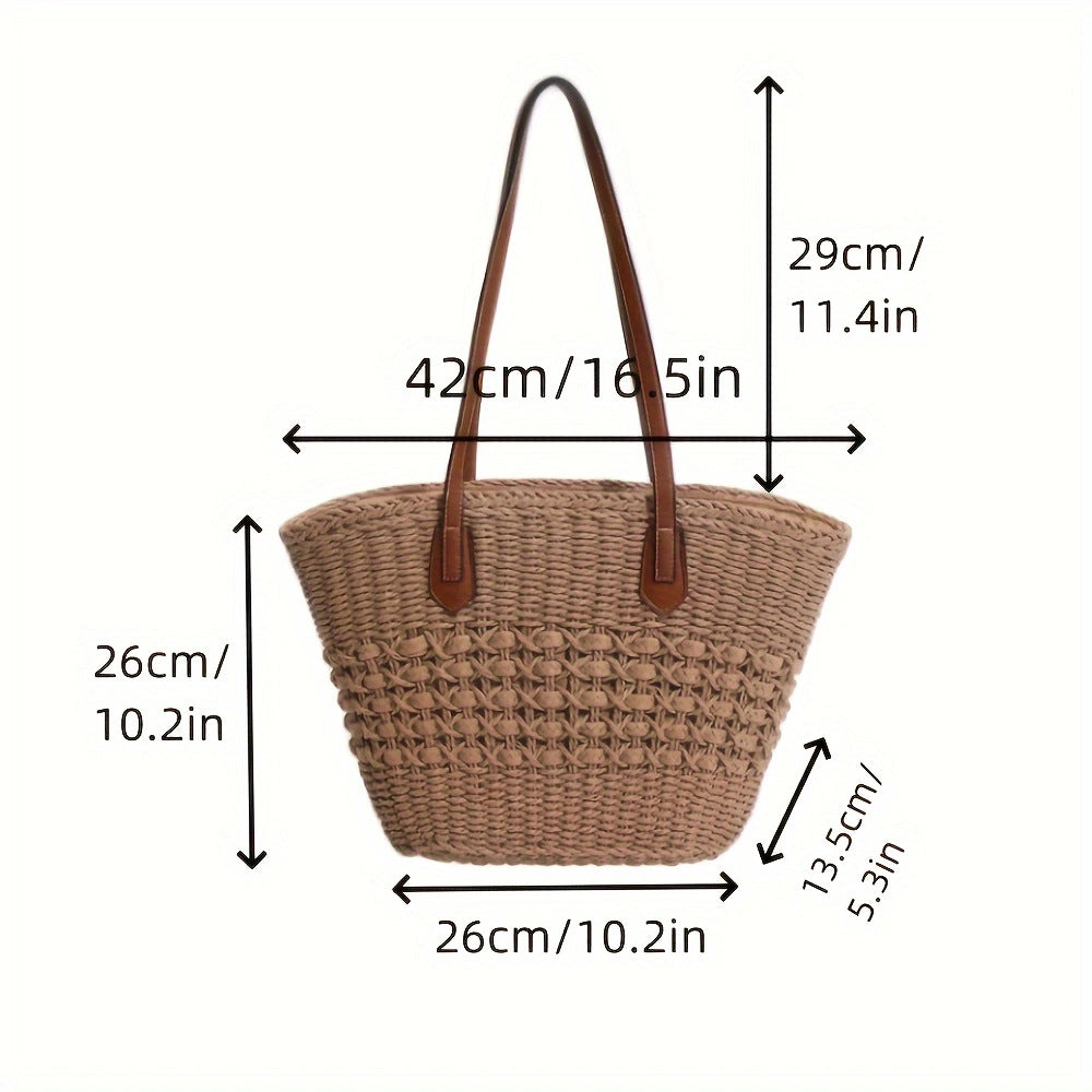 Handbag with Woven Design and Leather Handles Bowlift