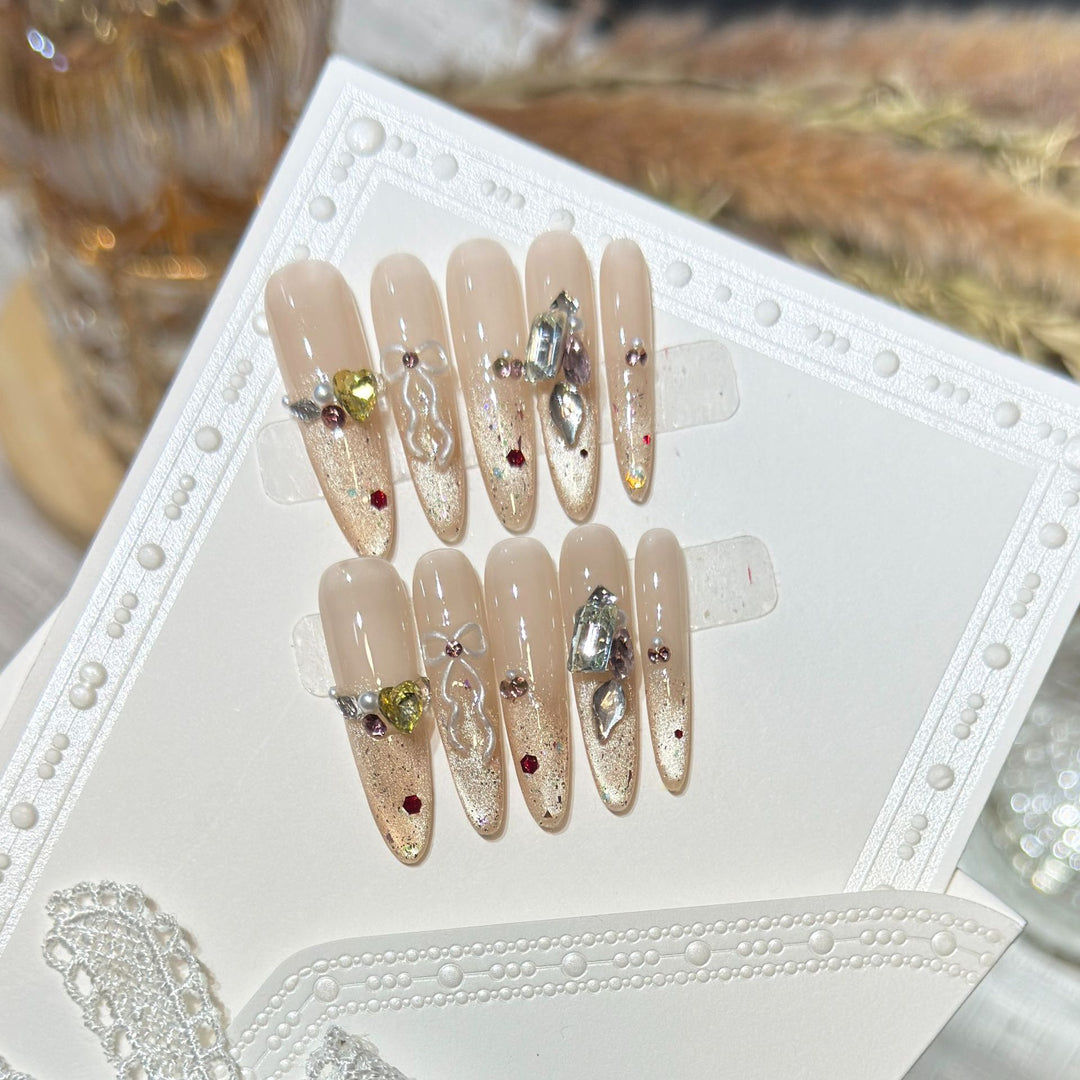 Decorative Stiletto Nail Art Set with Gem Accents Bowlift