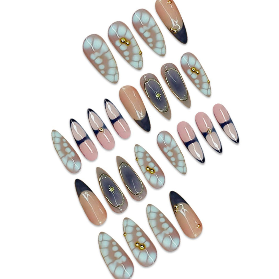 Premium Artistic Stiletto Press-On Nails with Gold Accents Bowlift
