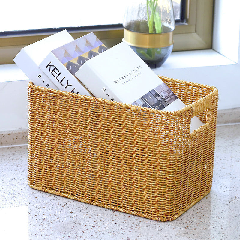Women Rectangular Storage Basket Made of Woven Material Bowlift